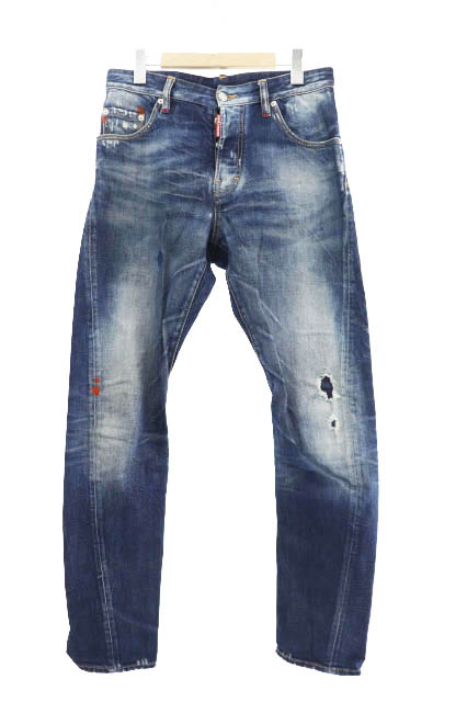 ディースクエアード Dsquared2 ここのえタグ ダメージ ペイント 加工 デニム パンツ ジーンズ 74la 44 青 インディゴ ブランド古着ベクトル 中古 103 メンズ 034 ベクトルパーク