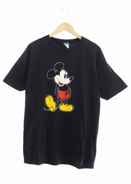 ヴィンテージ Vintage 80s Disney Mickey ディズニー オフィシャル ミッキー プリント Tシャツ 半袖 L 黒 ブラック ブランド古着ベクトル 中古 109 メンズ 034 ベクトルパーク