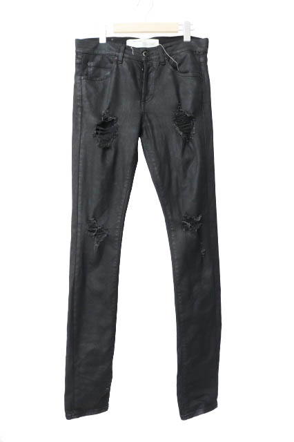 off-white 黒デニム スリムフィット　31inch オフホワイト OFF WHITE WAX BLACK DENIM DISTRESSED SLIM JEANS