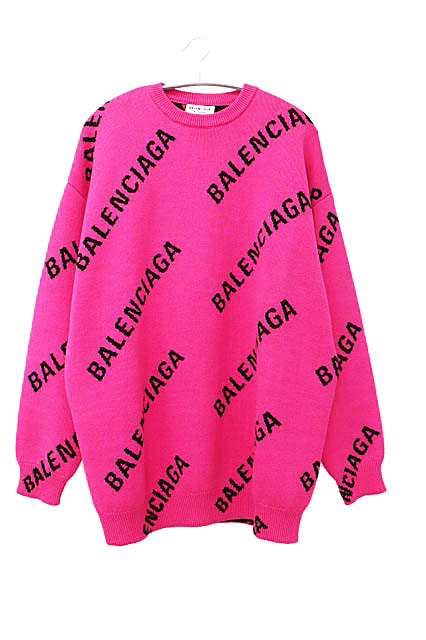 バレンシアガ BALENCIAGA 21AW ロゴ 総柄 オーバーサイズ ニット 