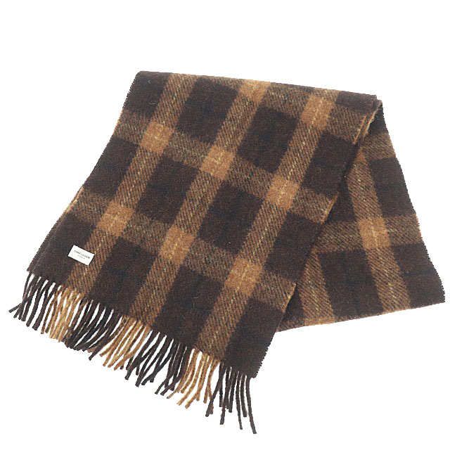 サンローラン パリ ロゴ　プレート　チェック柄 フリンジ マフラー ストール サンローラン パリ SAINT LAURENT PARIS ロゴ プレート チェック柄