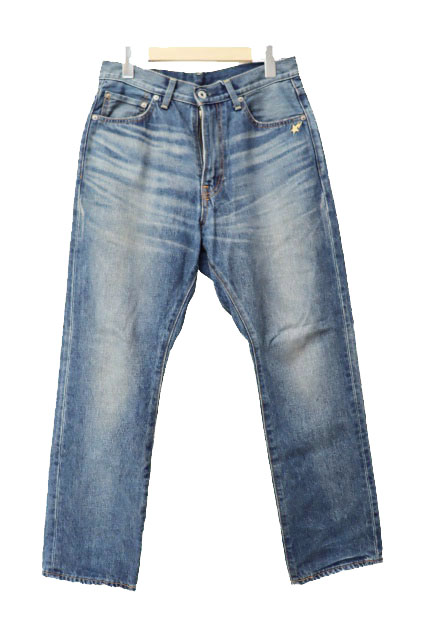 アベイシングエイプ A BATHING APE ウォッシュ加工 サル ラバープリント ストレート デニムパンツ M BAPE BY A BATHING APE ベイプ ア ベイシング エイプ ウォッシュ加工