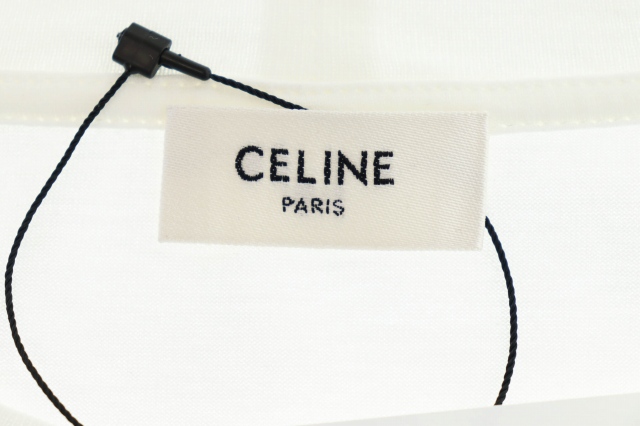 【中古】セリーヌ スクリーンプリント ドロップショルダー コットンジャージー ロゴ ルーズ半袖TシャツM☆AA★■250907 セリーヌ CELINE スクリーンプリント ドロップショルダー コットン