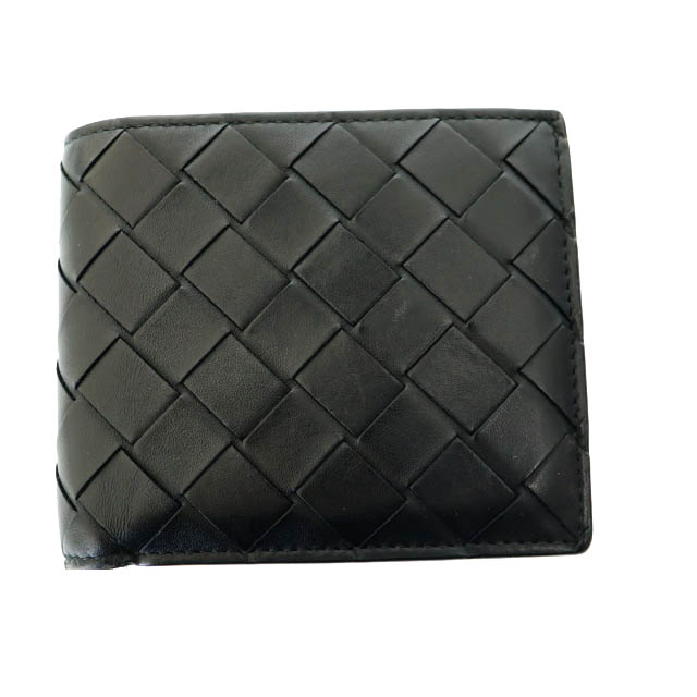 ボッテガヴェネタ　折り財布　レザー　ブラック　イントレチャート　ラウンドジップ ボッテガヴェネタ 折り財布 レザー ブラック イントレチャート