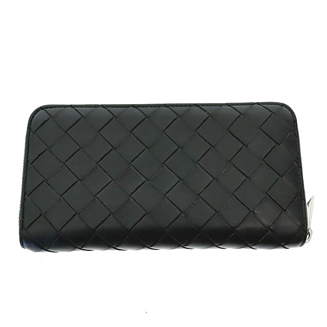 【中古】ボッテガヴェネタ BOTTEGA VENETA イントレチャート ダイアゴナル ジップアラウンド ウォレット 黒▲■251028 ボッテガヴェネタ BOTTEGA VENETA イントレチャート ダイアゴナル