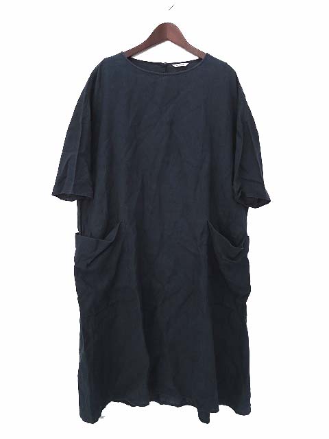 Le Glazik ルグラジック Jl 3617 Linen Cloth Pocket Onepiese ポケット付 七分袖 ワイド リネン クロス ワンピース S ネイビー レディース 036 ベクトルパーク