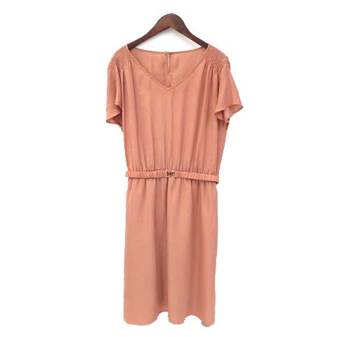 ナチュラルビューティーベーシック Natural Beauty Basic ワンピース M テラコッタ 半袖 Vネック ベルト 無地 シンプル レディース 036 ベクトルパーク