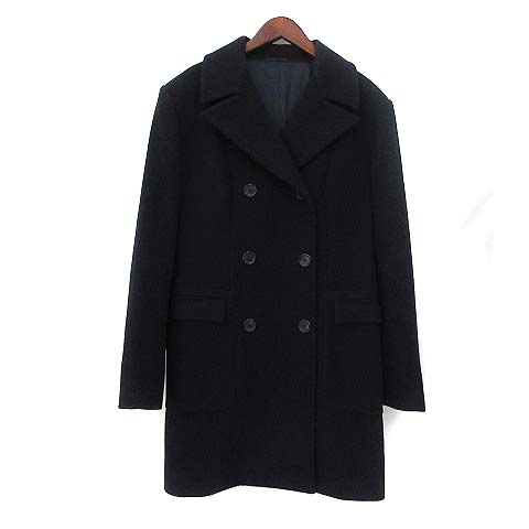 プラダ Prada Pコート ピーコート 44 L 黒 ブラック ウール ダブルボタン 無地 シンプル レディース 036 ベクトルパーク
