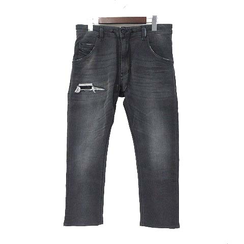 ディーゼル Diesel Krooley デニム パンツ 28 ブラックインディゴ ジョグジーンズ ラッシュ ウォッシュ リペア加工 ストレッチ メンズ 036 ベクトルパーク