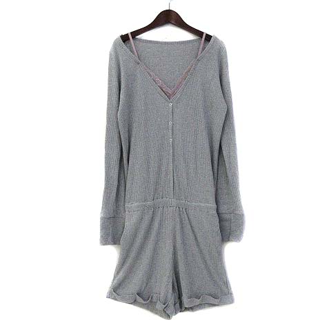 ピーチジョン Peach John ロンパース ルームウェア M L 灰 グレー コットン 長袖 ショートパンツ 無地 レース レディース 036 ベクトルパーク