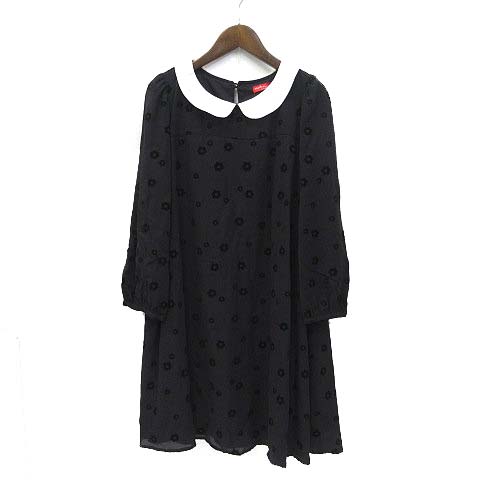 アースミュージック エコロジー Earth Music Ecology ワンピース F 黒 ブラック 七分袖 シャドー 花柄 シンプル レディース 036 ベクトルパーク