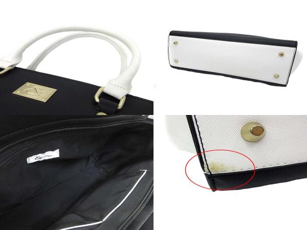 Byp D ハンドバッグ 黒 ブラック 白 ホワイト バイカラー レザー ワンポイント 036 ベクトルパーク
