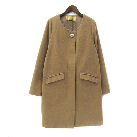 ロイヤルパーティー Royal Party ノーカラー コート M ベージュ ポリエステル 無地 シンプル ビジューボタン レディース 036 ベクトルパーク