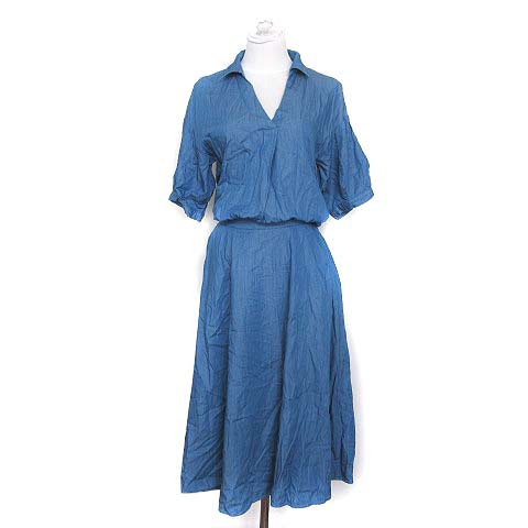 アンドドットノスタルジア Nostalgia ワンピース M 青 ブルー 半袖 ブラウジング ミモレ 無地 シンプル 美品 レディース 036 ベクトルパーク