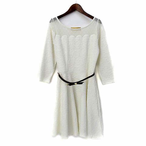 セシルマクビー Cecil Mcbee ワンピース M 白 ホワイト ポリエステル 七分袖 ミニ レース 切替 ベルト レディース 036 ベクトルパーク