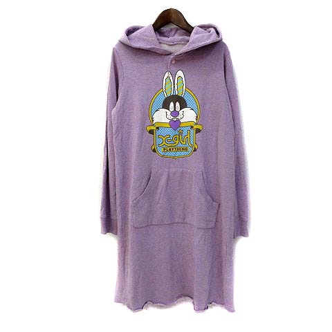 エックスガール X Girl パーカー ワンピース M 紫 パープル コットン 長袖 ひざ丈 プリント レディース 036 ベクトルパーク