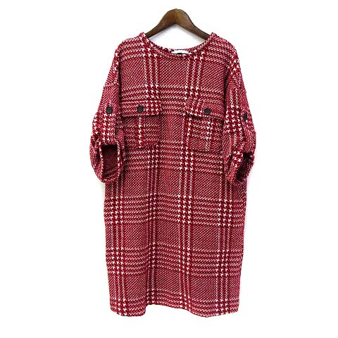 ザラ ベーシック Zara Basic ニット ワンピース S 赤 レッド ポリエステル 五分袖 ミニ 総柄 ロールアップ レディース 036 ベクトルパーク