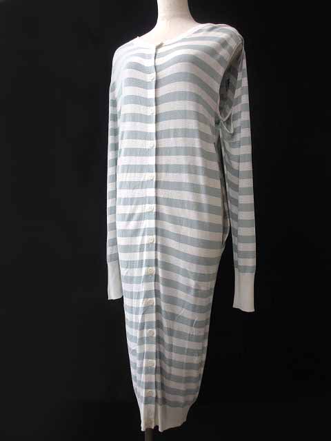 未使用品 エムエムシックス Mm6 メゾン マルジェラ Maison Margiela 17ss ワンピース M 白 ホワイト 水色 ライトブルー ニット ボーダー 長袖 前開き S32ha0460 S レディース 036 ベクトルパーク