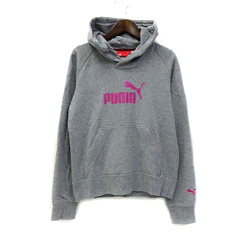 プーマ Puma パーカー M 灰 グレー コットン 長袖 ロゴ プリント プルオーバー レディース 036 ベクトルパーク