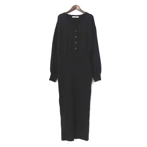 マウジー Moussy ニット ワンピース F 黒 ブラック 長袖 ロング 無地 シンプル Vネック 010cas70 6580 1 レディース 036 ベクトルパーク
