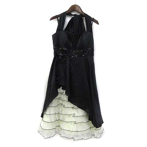 エメ Aimer ワンピース ドレス 9 M 黒 ブラック ミニ ホルターネック ノースリーブ ティアード フリル レディース 036 ベクトルパーク