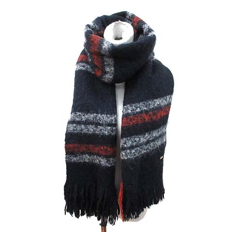ミラオーウェン Mila Owen ニット ストール マフラー 紺 ネイビー チェック フリンジ レディース 036 ベクトルパーク