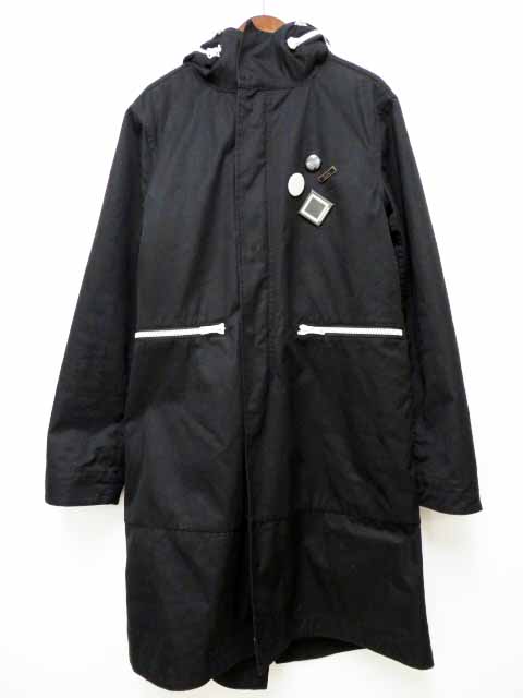 エルビラ Elvira フード ジップ ロング コート ジャケット バッチ モノクロ S 黒 ブラック ブランド古着ベクトル 中古 0517 101 メンズ 037 ベクトルパーク