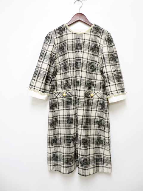未使用品 アプワイザーリッシェ Apuweiser Riche チェック柄 ツイードパール装飾ワンピース ブランド古着ベクトル 中古 0418 レディース 037 ベクトルパーク