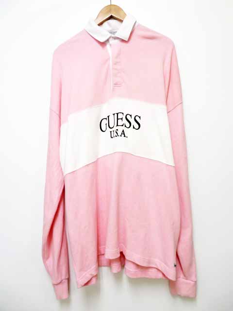 ゲス Guess Jeans ロゴプリント 長袖 ポロシャツ 比翼 ピンク ブランド古着ベクトル 中古 0715 104 メンズ 037 ベクトルパーク
