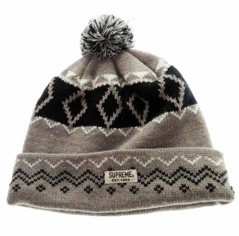 シュプリーム Supreme ノルディック柄 ネイティブ ボンボン付き ビーニー ニットキャップ ニット帽 グレー ブランド古着ベクトル 中古 メンズ 037 ベクトルパーク
