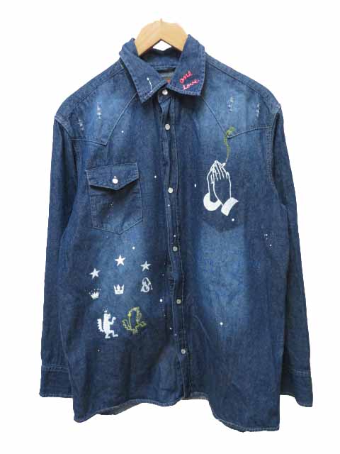 Onemade ワンメイド ペイント ウエスタン デニム シャツ 長袖 Xxl ブルー ブランド古着ベクトル 中古 メンズ 037 ベクトルパーク