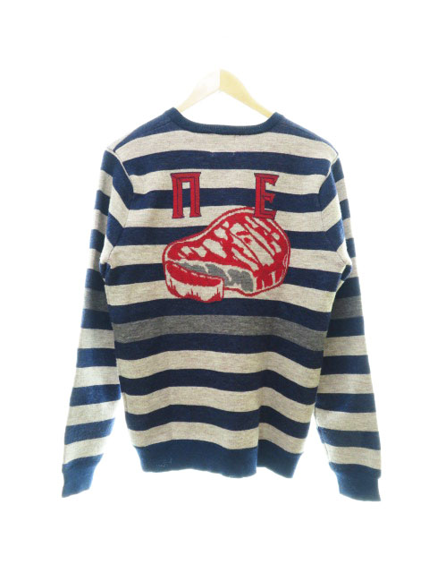 アベイシングエイプ A Bathing Ape Steak Stripe Gorilla Wool ステーキ ストライプ ゴリラ ウール ボーダー ニット セーター L ネイビー グレー ブランド古着ベクトル 中古 メンズ 037 ベクトルパーク