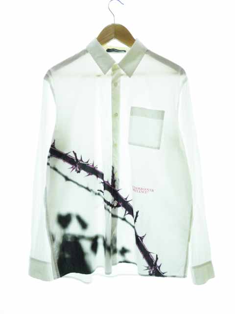 アンダーカバー Undercover Juu4401 Printed Cotton Shirt Psylence イバラ ローズ プリント シャツ 長袖 3 ホワイト ブランド古着ベクトル 中古 メンズ 037 ベクトルパーク