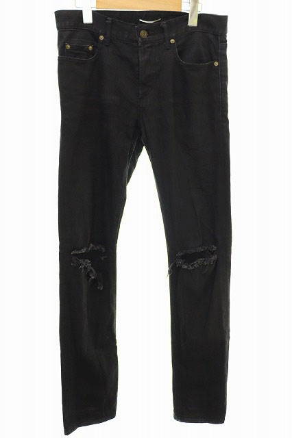 サンローラン パリ SAINT LAURENT PARIS 16SS D01 M/SL-LW ニークラッシュ スキニーデニム パンツ 30 ケリング ブラック 398563 Y869L【ブランド古着ベクトル】【中古】220726 メンズ 【送料無料/即納】 SAINT 14AWニークラッシュスキニー31 PARIS LAURENT デニム/ジーンズ