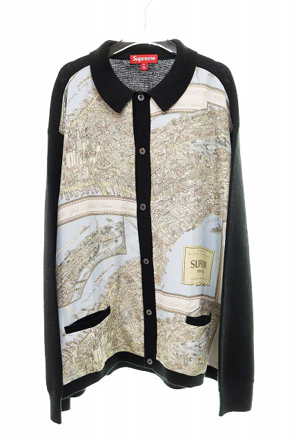 シュプリーム SUPREME 23AW Silk Map Cardigan XL Black シルク マップ  