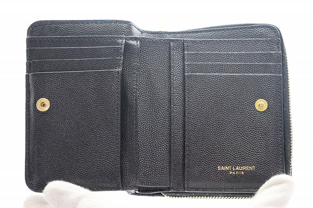 □新品同様□ SAINT LAURENT サンローラン レザー 二つ折り 財布  