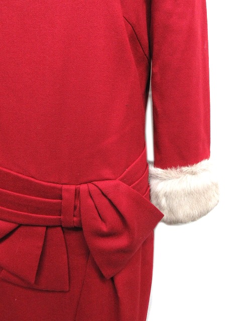 未使用品 アプワイザーリッシェ Apuweiser Riche 袖ファー リボン ワンピース ラビットファー 長袖 赤 サイズ2 F5 レディース 039 ベクトルパーク