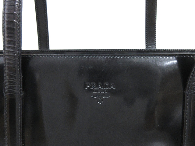 MN-0495 PRADA セミショルダー トートバッグ ハンドバッグ テスートナイロン イタリア製 ブラック プラダ PRADA パテントレザー セミショルダー トート バッグ 鞄 黒