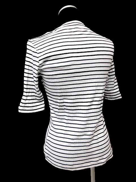 美品 ユニクロ Uniqlo ボーダー 五分袖 ボトルネック Tシャツ カットソー 白黒 M O2 レディース 039 ベクトルパーク