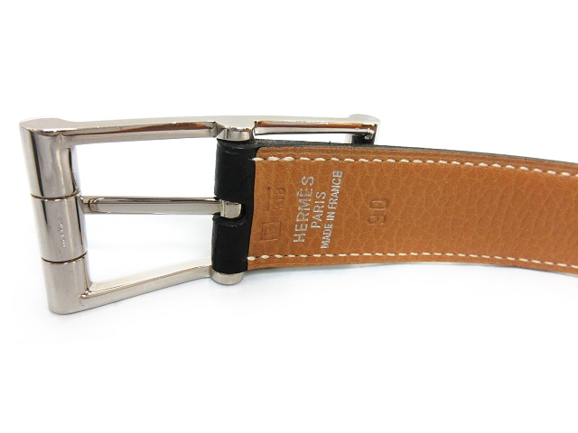 美品 エルメス HERMES □B刻印 レザー ベルト ビジネスベルト 黒