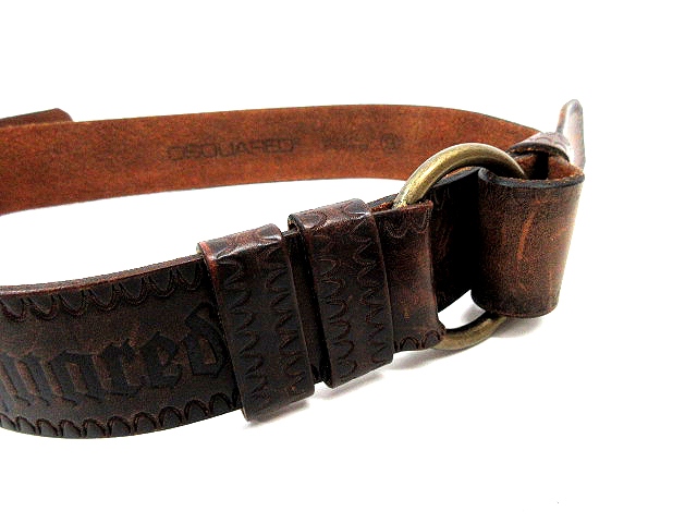 ディースクエアード DSQUARED2 レザー ベルト ロゴ 茶 ブラウン サイズ