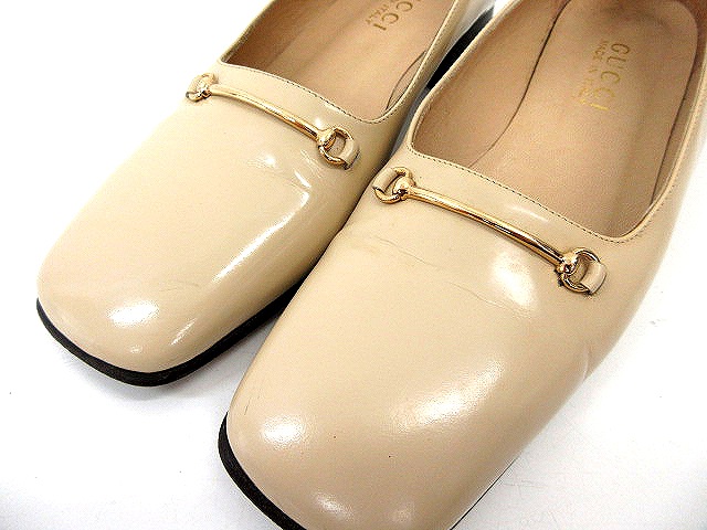 グッチ GUCCI パンプス エナメル パテントレザー ベージュ サイズ 35C 