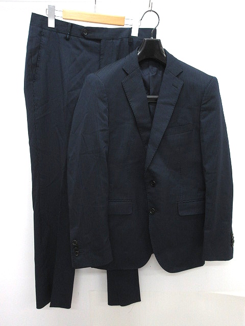 ダンヒル dunhill パンツ スーツ セットアップ シングル ストライプ 紺 