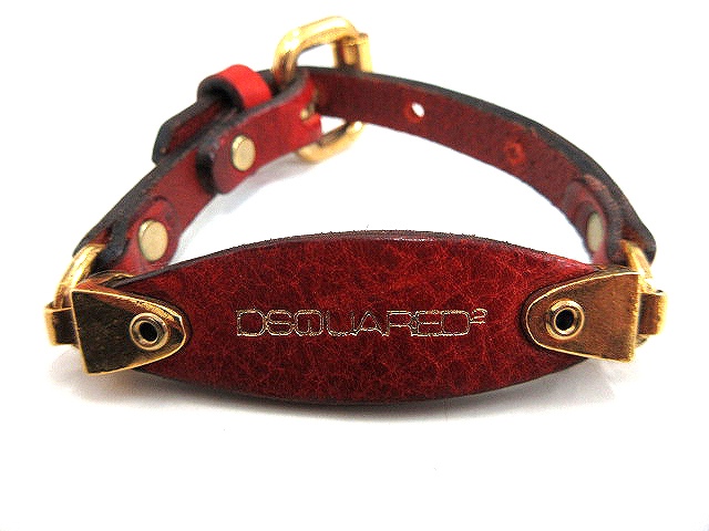 ディースクエアード DSQUARED2 レザー ブレスレット バングル 赤 