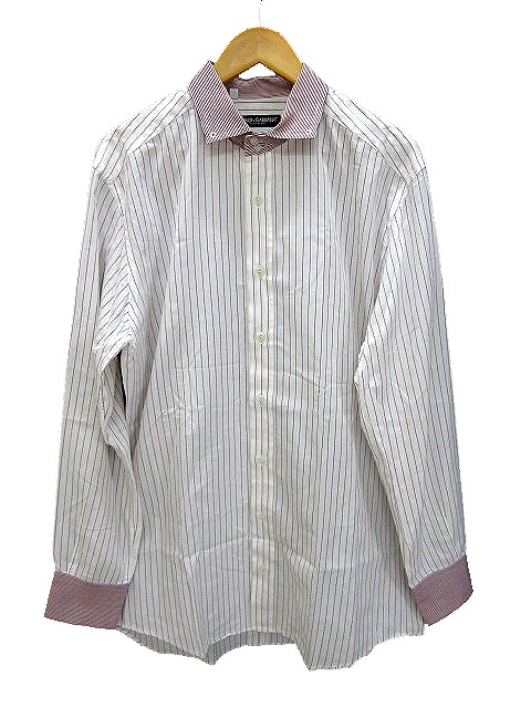 ドルチェ ガッバーナ ドルガバ Dolce Gabbana ピンホールカラー シャツ ストライプ 長袖 白 赤 ホワイト レッド サイズ 17 43 スリムフィット コットン 国内正規品 トップス Ibs メンズ 042 ベクトルパーク