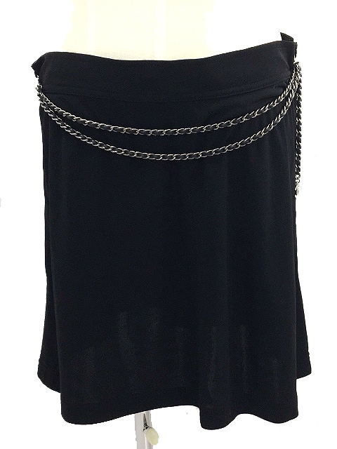 シャネル CHANEL スカート ミニ ココマーク ベルト チェーン 飾り 黒 