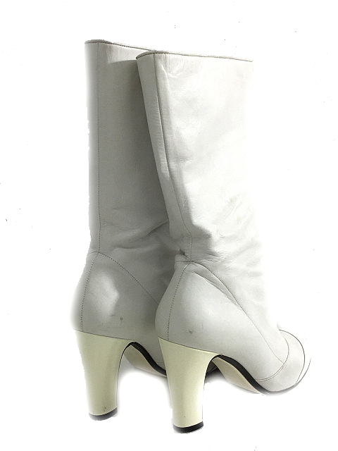 シャネル CHANEL ブーツ ミドル レザー スナップボタン 白 ホワイト