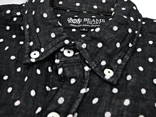 ビームスハート Beams Heart ドット柄 半袖シャツ ボタンダウン 黒 ブラック S メンズ 045 ベクトルパーク