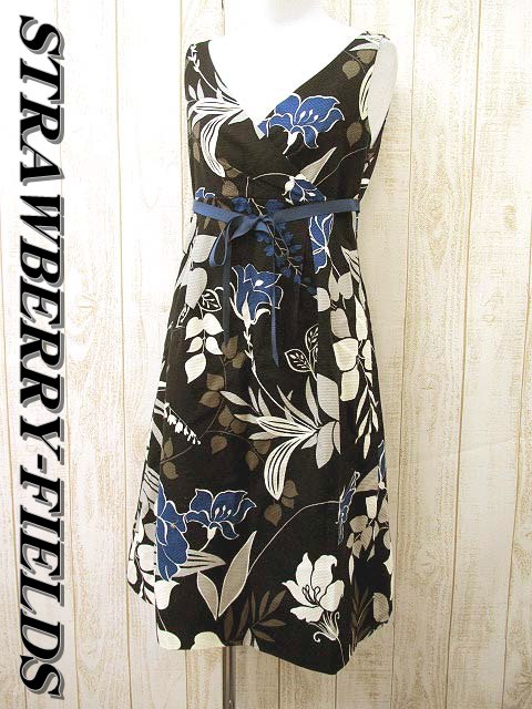 ストロベリーフィールズ Strawberry Fields 花柄ノースリーブワンピース 黒 中古 046 ベクトルパーク