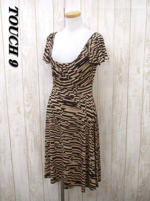 Touch 9 総柄ワンピース ジャージ素材 ベージュ 黒系 中古 046 ベクトルパーク